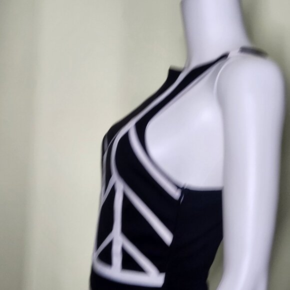 Sabo Skirt  Mini Dress Womens 8 Black White  Sleeveless Pencil Party Cocktail - Picture 4 of 11